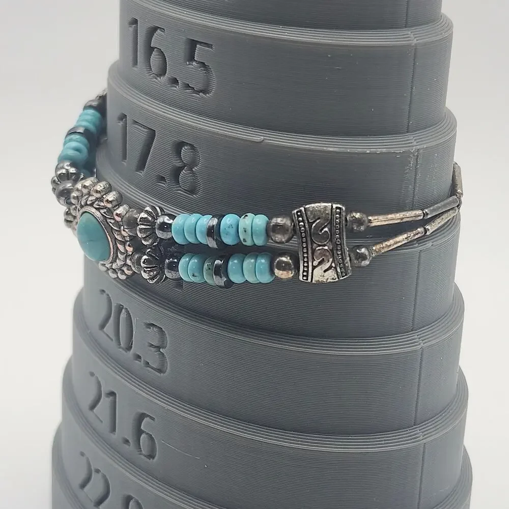 Turquoise Color Beaded Bracelet Silver Tone Boho Southwestern Cuff Lobster 7